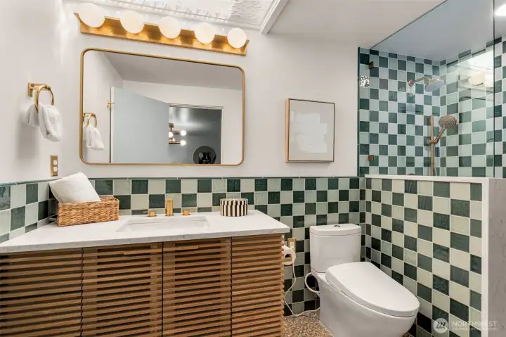 Coolest primary suite bathroom! Toto toilet, new shower, vanity & handmade tiles from Zia Tile Coolest primary suite bathroom! Toto toilet, new shower, vanity & handmade tiles from Zia Tile