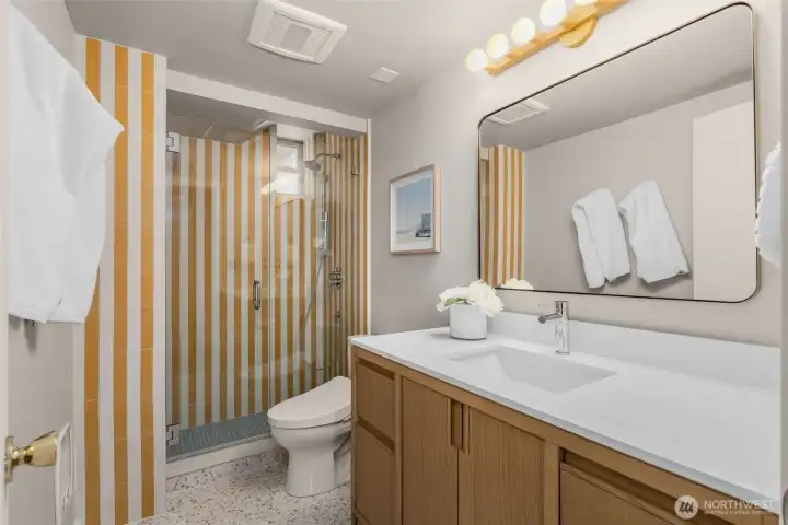 Updated bathroom on the lower level Updated bathroom on the lower level