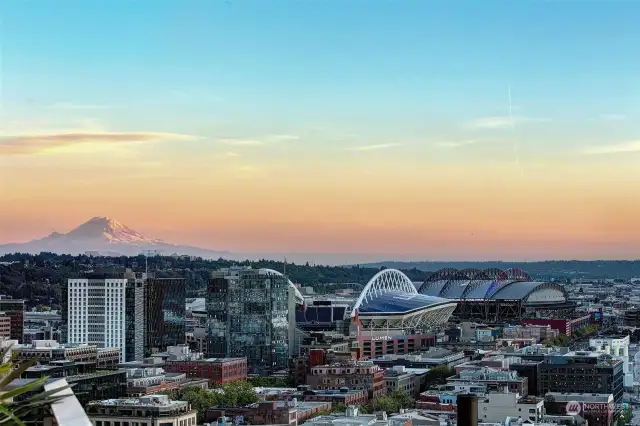 Close to the Stadiums; and views of Rainier.