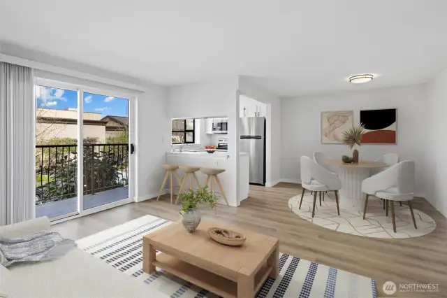 Living and dining room virturally staged