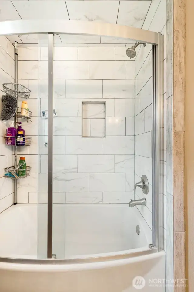 New tile, hardware & shower door!