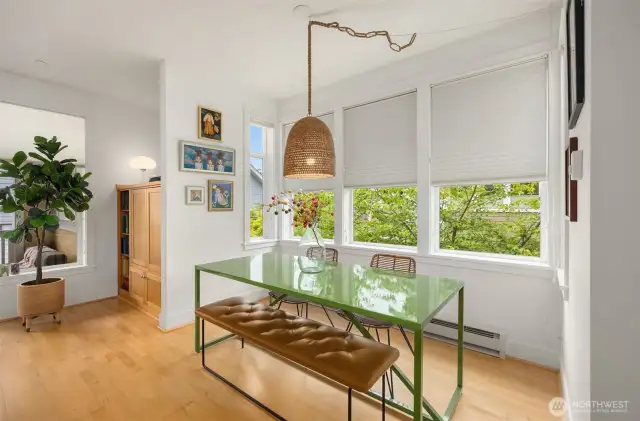 Set in an alcove which expands the space, the dining nook!
