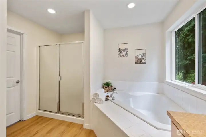 Antoher view of Primary bathroom with full shower