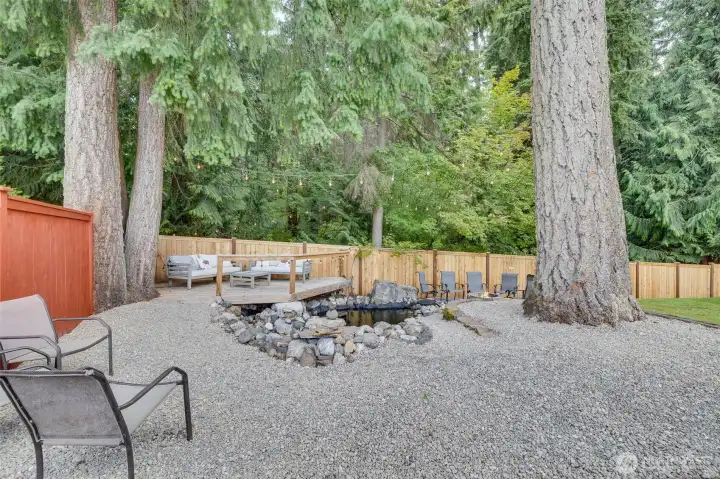 Extended sitting area by the water feature!