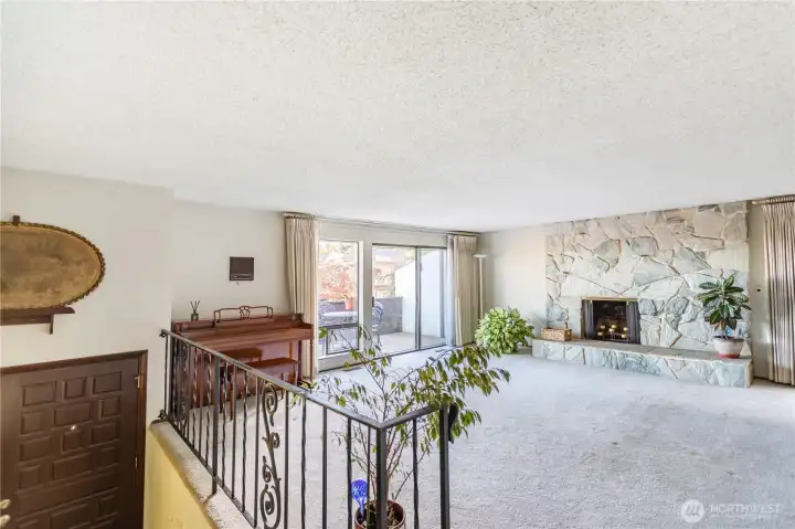 another view of living room and front deck