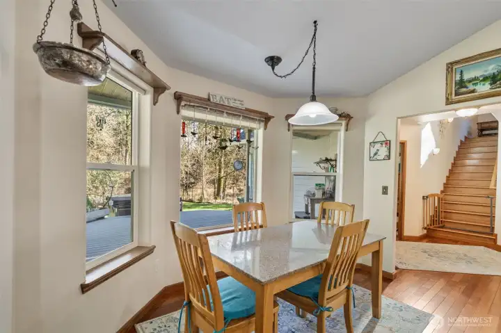 The breakfast nook with a lovely view of the back yard.