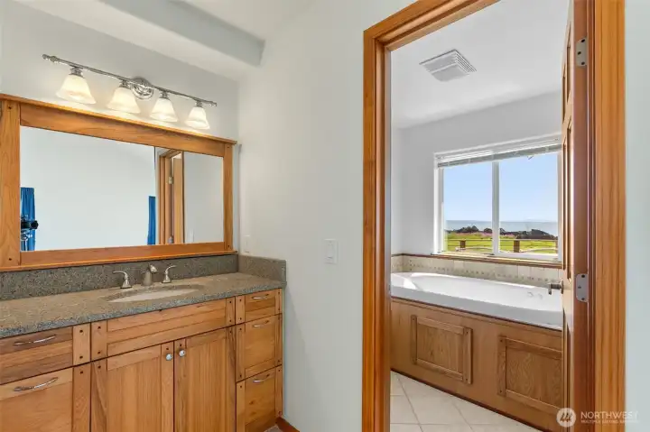 Main bedroom with jetted bath & walk in closet