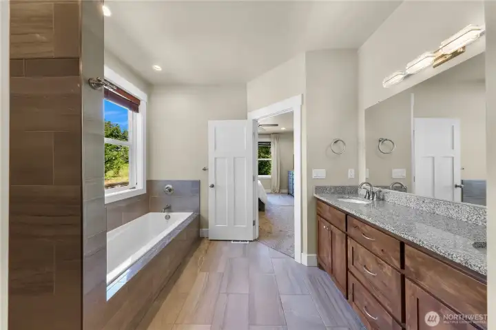 Primary bath with double sinks.