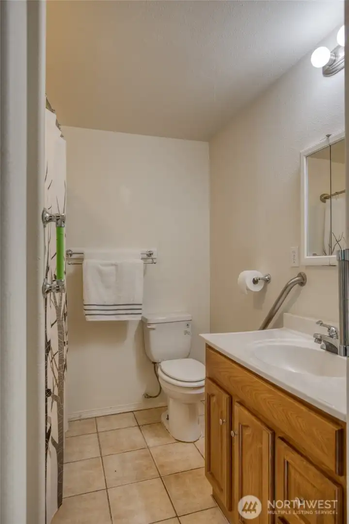 Bathroom with grab bars Bathroom with grab bars