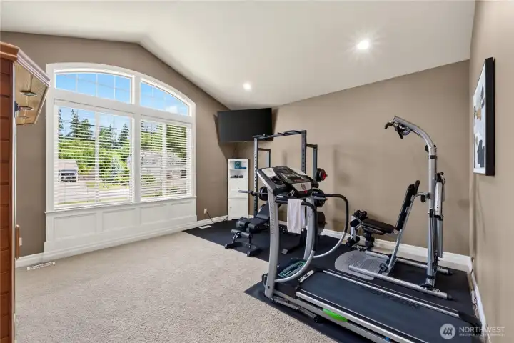 Flex room currently used as a home gym.