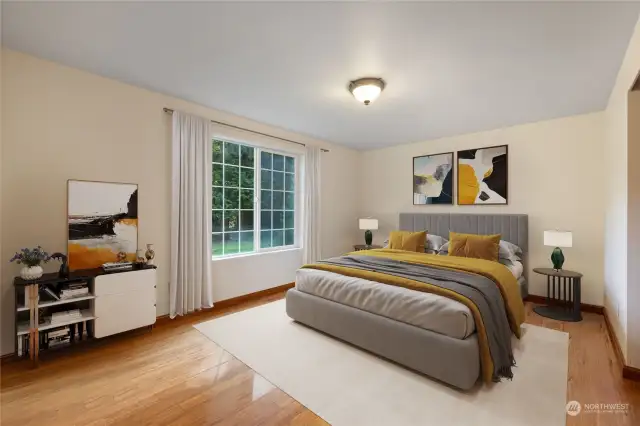 Bedroom #2 of 4 spacious bedrooms, graciously large.  Virtually staged