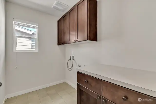 Functional Upstairs Laundry Room with folding area and extra storage