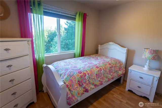 Second bedroom on the upper floor with fabulous view of Mt Rainier.