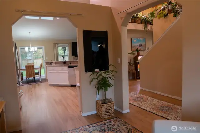 View from office into kitchen and foyer hall