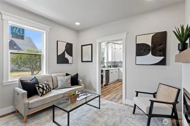 Living room and entry to the kitchen