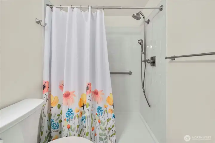 Huge walk in shower in primary bathroom that was just installed two years ago.