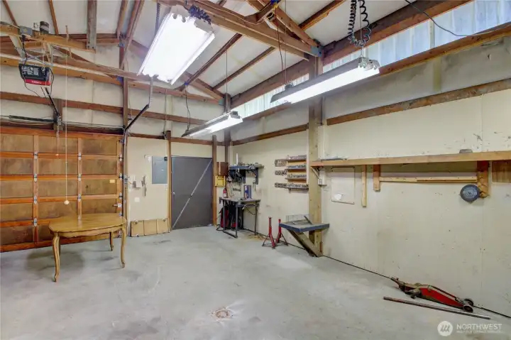 South-facing bay door from the interior.