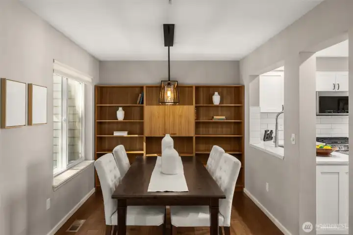 Formal dining room with stylish chandelier