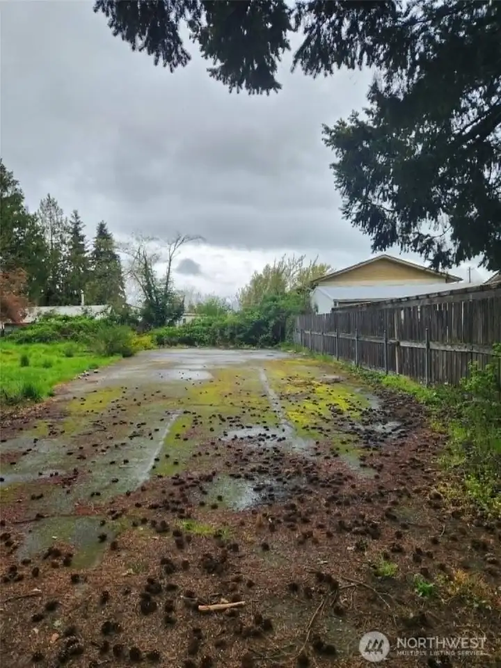 Paved driveway entrance, partially fenced