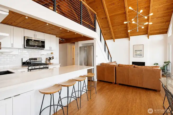 Open-concept living area features numerous updates and upgrades, creating a bright and inviting space for entertaining and everyday living.