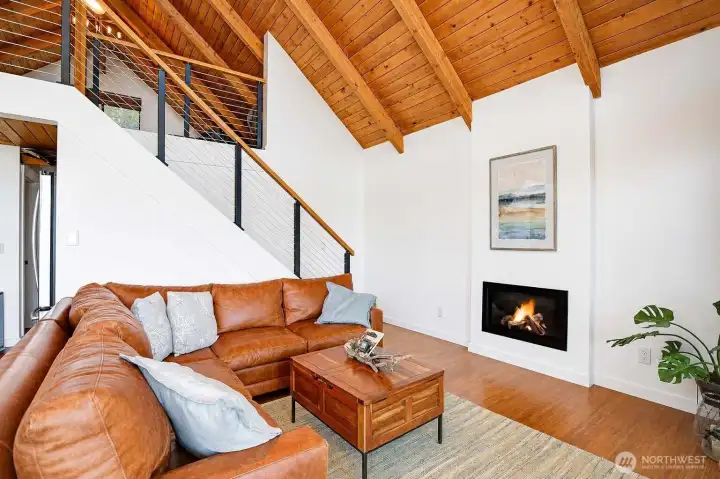New cable railing leads to the spacious loft.
