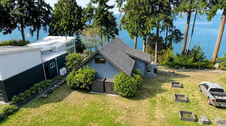 Enjoy beautiful views of Utsalady Bay from your beach while watching eagles soar above.