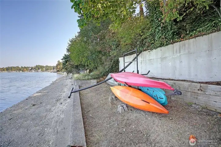 Ample space to store kayaks, paddleboards, and other watercraft on your own waterfront property.
