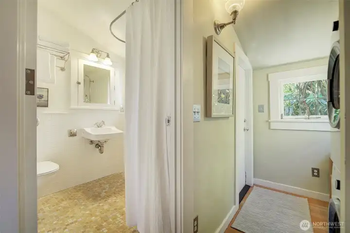 Stylish no-curb all tile bathroom, heated floors