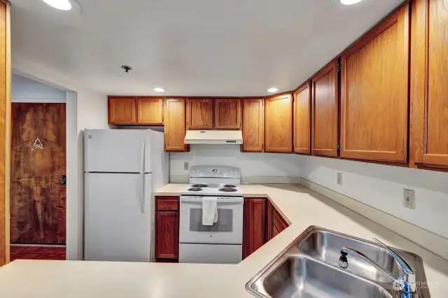 Kitchen off entry hallway.