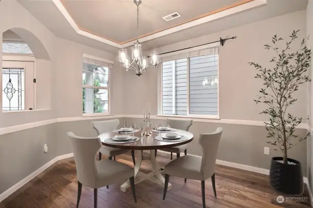 Dining Room with pan ceiling. Virtually Staged.