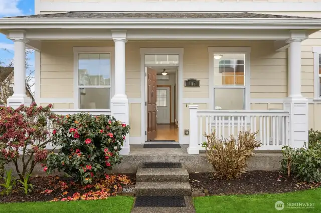 Classic covered front porch entry.