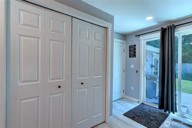 Large pantry for storage and access to bonus room and back patio from the kitchen.
