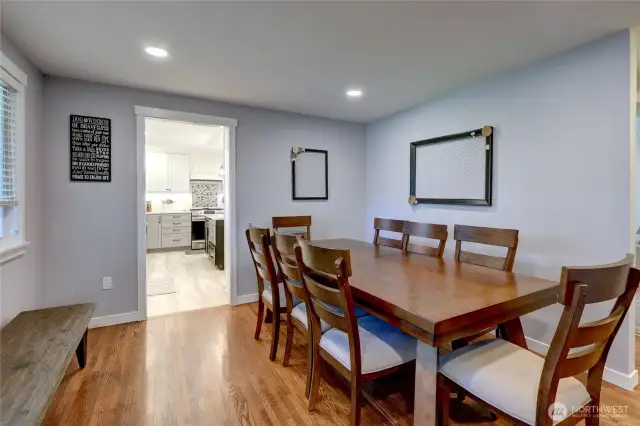 Gather for meals in this large dining space just off the kitchen.