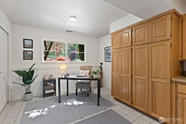 Lower level 4th bedroom, currently used as an office.