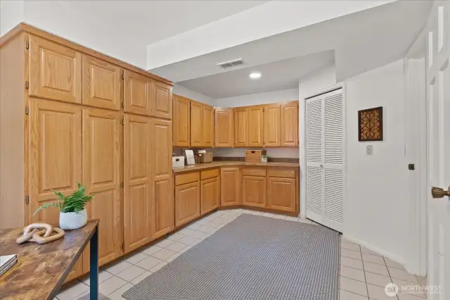 Lower level 4th bedroom / office with custom built in cabinetr