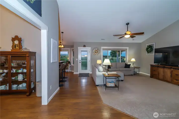 Open concept and vaulted ceilings make for a great living space