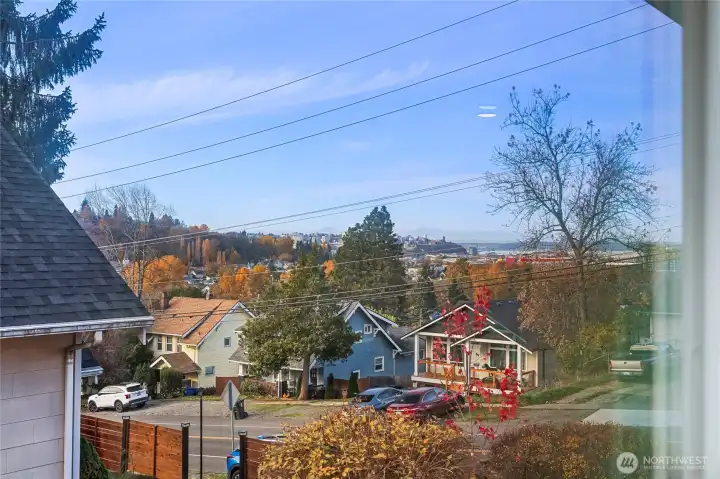 View out of the corner windows in the living room