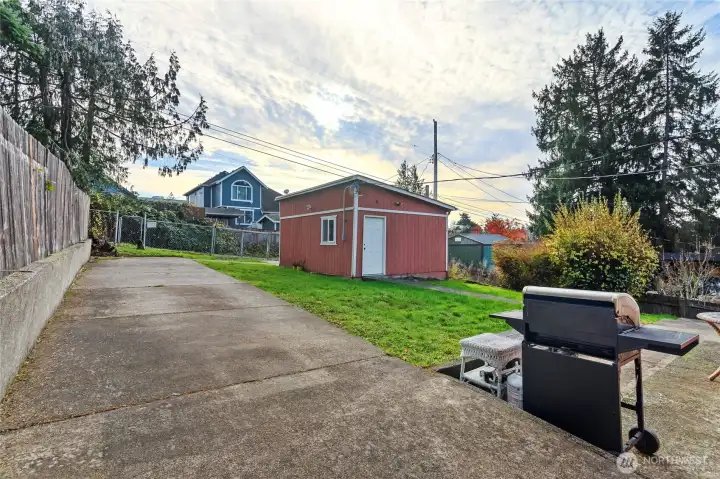 Large parking pad in the backyard