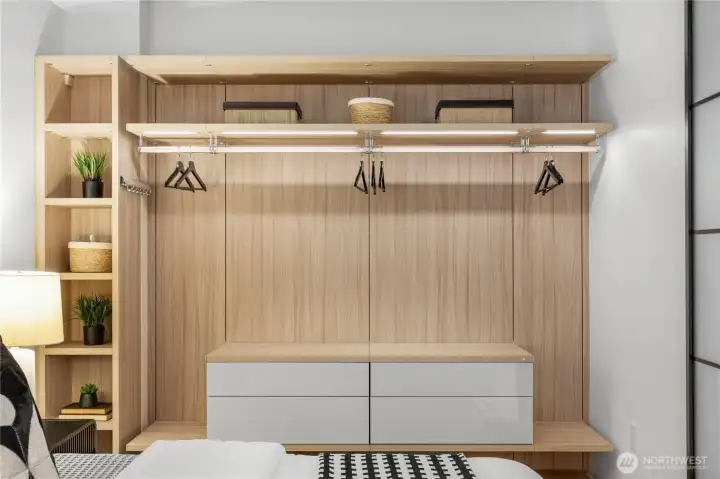 Custom California Closet with built-in lighting.