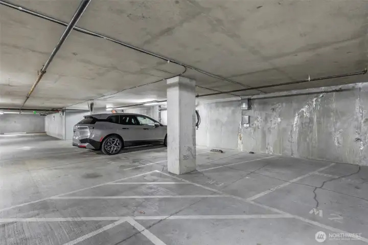 Car + motorcycle parking + bicycle space.