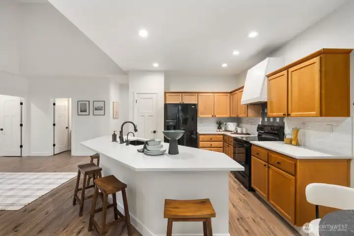 big island with quartz countertops