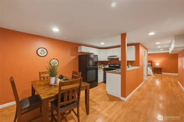 Full kitchen with room for a dining room table!