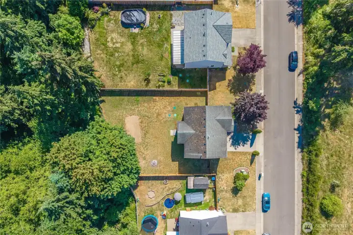 Aerial view of the lot - nearly a quarter acre. Plenty of room for an above ground pool!
