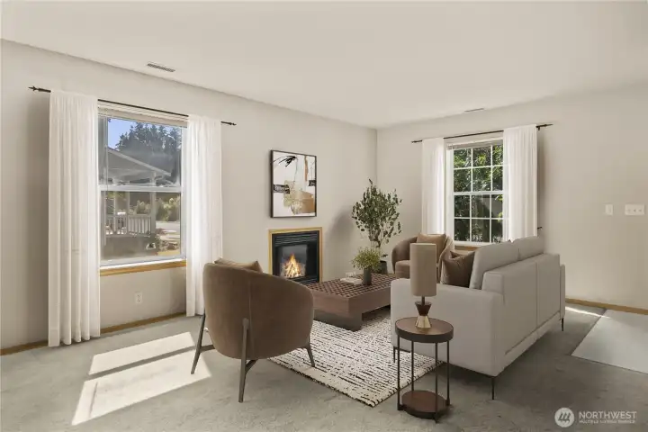 Virtually staged living room.