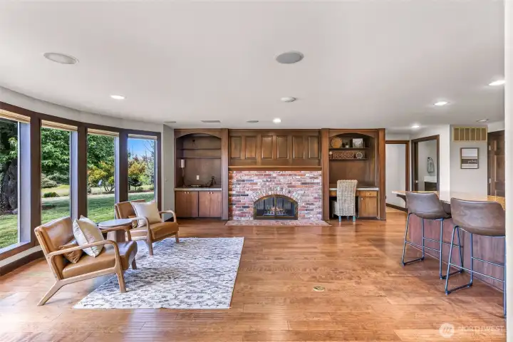 Look at the fireplace.