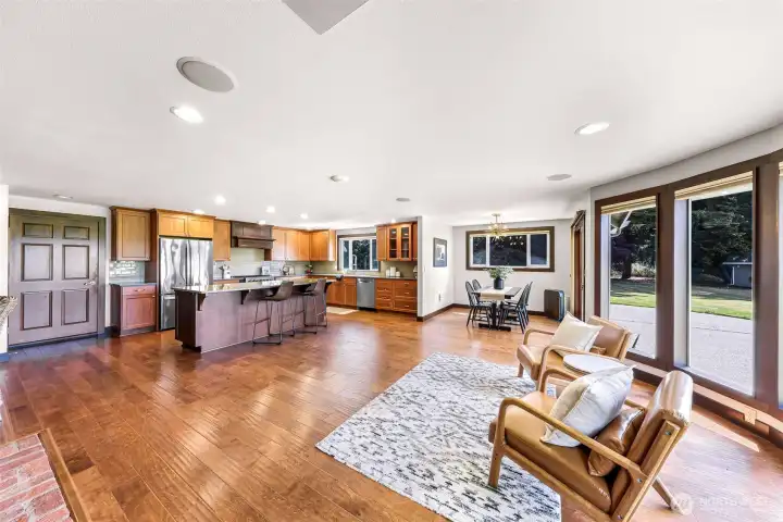 Another view from the fireplace to kitchen.