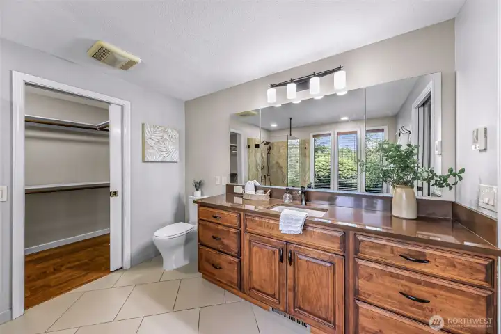 Primary bath with access to closet.