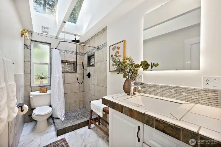 Heated Floors, Tile Shower, Skylights