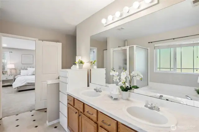 Stylishly updated primary bath.