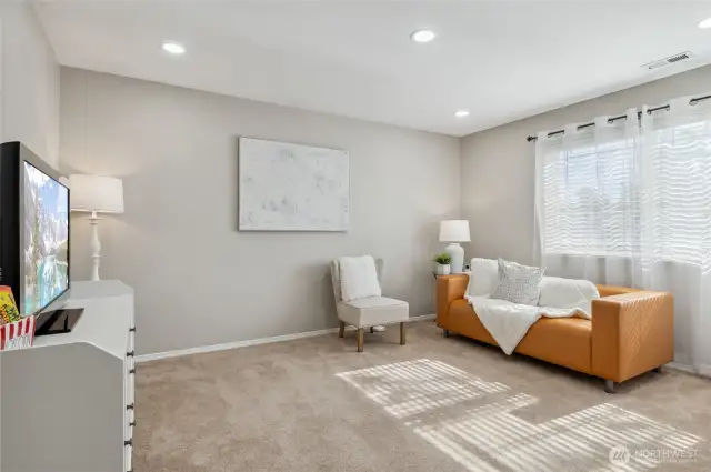 Loft with plush carpet.